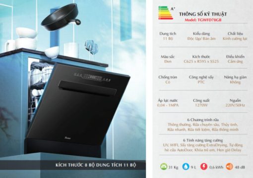 MÁY RỬA CHÉN BÁT TEXGIO TGWFD78GB WIFI 11 BỘ - SẤY KHÍ NÓNG PTC - 5