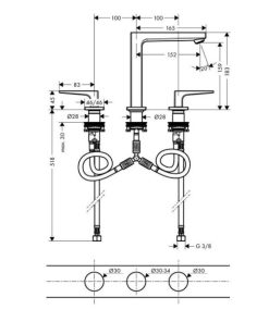 VÒI LAVABO 3 LỖ HANSGROHE METROPOL 160 589.29.630 - 6 VÒI LAVABO 3 LỖ HANSGROHE METROPOL 160 589.29.630 - 5