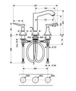 VÒI LAVABO 3 LỖ HANSGROHE METROPOL CLASSIC 160 589.54.605 - 6 VÒI LAVABO 3 LỖ HANSGROHE METROPOL CLASSIC 160 589.54.605 - 5