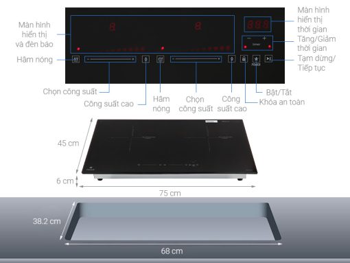 Bếp điện từ đôi PRAMIE PRTH-2022