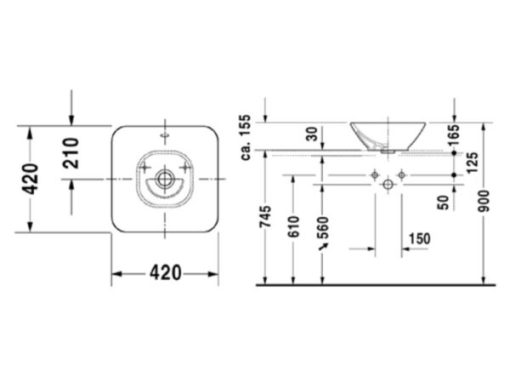 Lavabo đặt bàn Bacino Duravit HAFELE 588.45.041 - 3