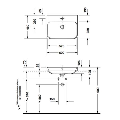 Chậu sứ vành nổi Happy D.2 Plus 600 HAFELE 588.45.128 - 3