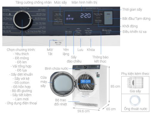 Máy sấy bơm nhiệt Electrolux 8 kg EDH803Q7WB - 3