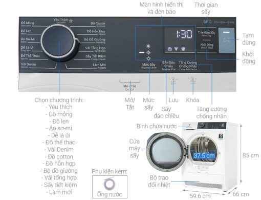 Máy sấy bơm nhiệt Electrolux 8 kg EDH804H5WB - 3