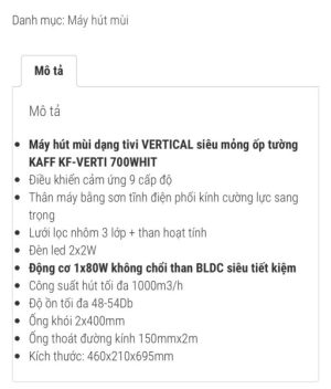 Máy Hút Mùi KAFF KF-VERTI 700WHIT - 48