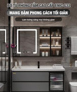 Bộ tủ phòng tắm cao cấp Enic G32 - 80cm Gương Thông Minh