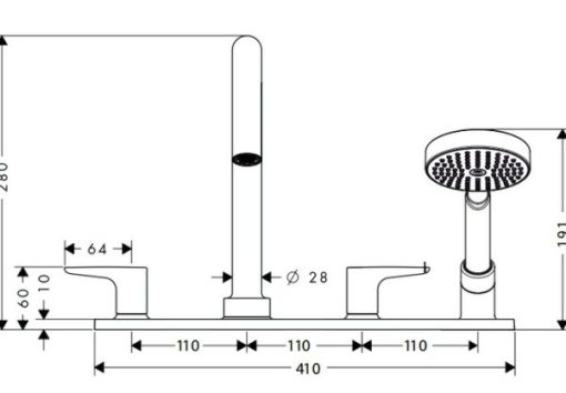 Bộ vòi nóng lạnh 4 lỗ cho bồn tắm Citterio M Hafele 589.30.500 - 3