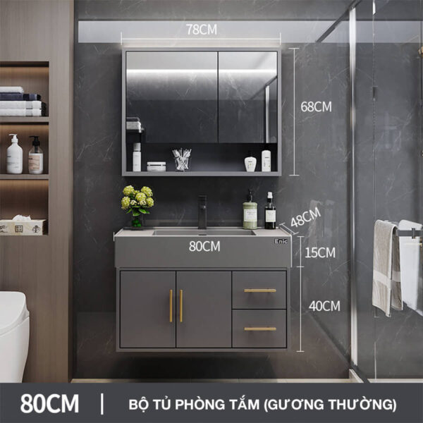 Bộ tủ phòng tắm thông minh Enic T03 – 80cm Gương Thông Minh