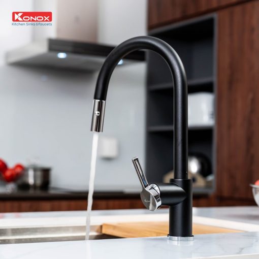 VÒI RỬA CHÉN BÁT DÂY RÚT KONOX ALTO Black - 5