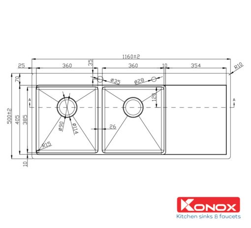 CHẬU RỬA CHÉN BÁT KONOX WORKSTATION APRON SINK KN8751DA Retta - 3