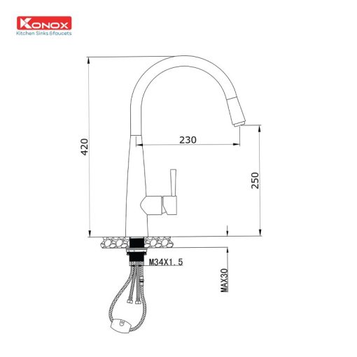 VÒI RỬA CHÉN BÁT RÚT DÂY KONOX KN1901B BLACK - 3