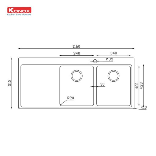 CHẬU RỬA CHÉN BÁT KONOX TURKEY SINK MIRO 1160 - 3