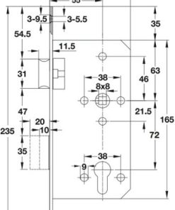 Thân khóa Hafele cho cửa phòng Inox mờ 911.02.153 - 9