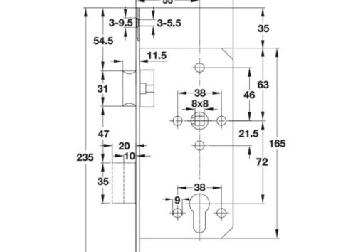 Thân khóa Häfele E55/72A Đồng bóng 911.02.154 - 3