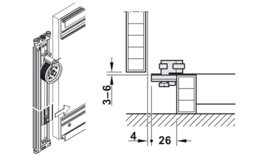 Cửa trượt xoay bằng gỗ cao 1250 – 1850 mm Hafele 408.30.590 - 5