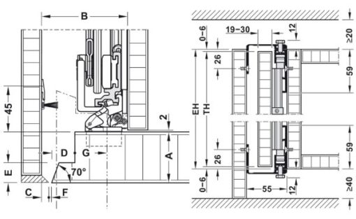 Cửa trượt xoay bằng gỗ cao 1250 – 1850 mm Hafele 408.30.590 - 3