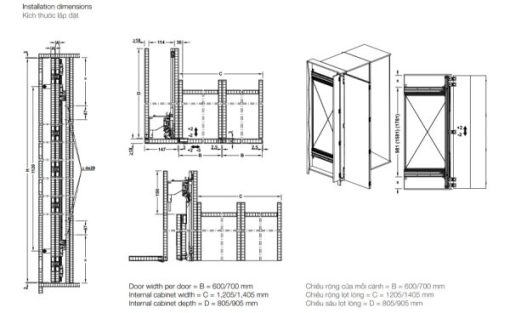 Cửa trượt xoay (Lọt lòng/Trùm ngoài) cho 1 cặp cửa cao 1200-1400 mm Hafele 408.45.008 - 3