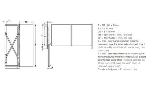 Cửa trượt xoay lắp bên phải (lọt lòng/trùm ngoài) cao 1851 – 2600 mm Hafele 408.31.011 - 3