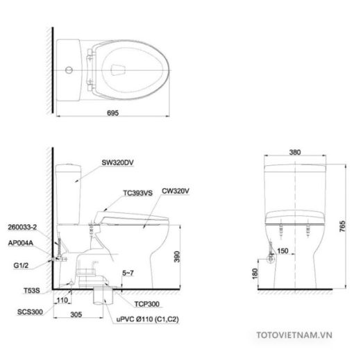 Bồn cầu 2 khối TOTO CS320DRE2 - 3