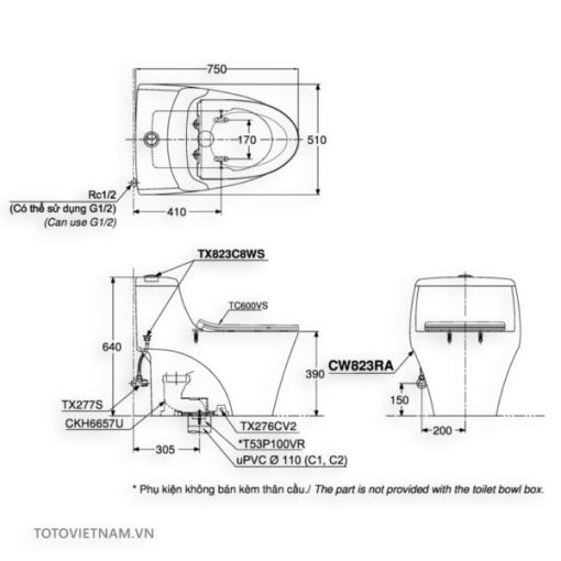 Bồn cầu 1 khối TOTO MS823RAT8 - 3