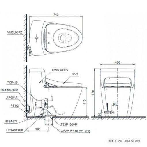 Bồn cầu 1 khối TOTO MS636DT2 -Tornado Flus, Cefiontect - 3