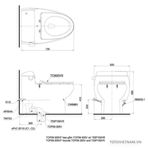 Bồn cầu 1 khối TOTO MS688T8 nắp đóng êm - 3