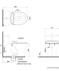 Bồn cầu 1 khối TOTO MS855DE2 - 5