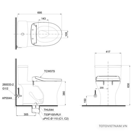 Bồn cầu 1 khối TOTO MS855DE2 - 3