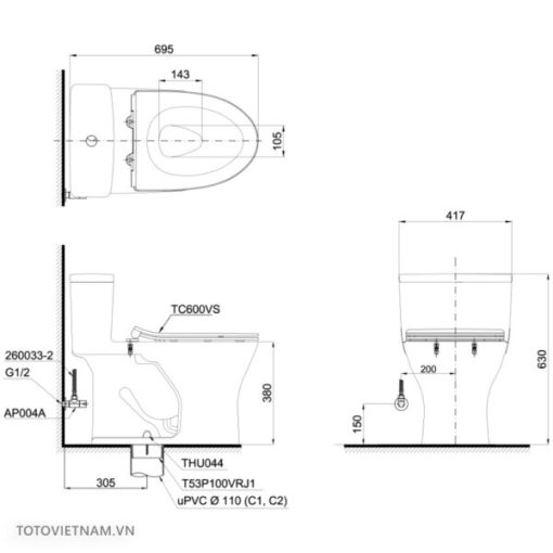 Bồn cầu TOTO MS855DT8 - 3