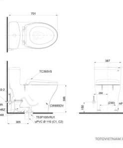 Bồn cầu 1 khối nắp rửa lạnh TOTO MS885DE2 - 5