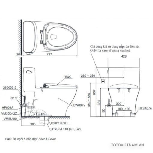 Bồn cầu 1 khối TOTO MS887RT2 - 3