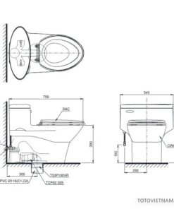 Bồn cầu 1 khối TOTO MS904T8, nắp đóng êm - 6 Bồn cầu 1 khối TOTO MS904T8, nắp đóng êm - 5