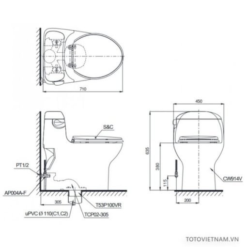 Bồn cầu 1 khối TOTO MS914RT2 – Nắp đóng êm - 3