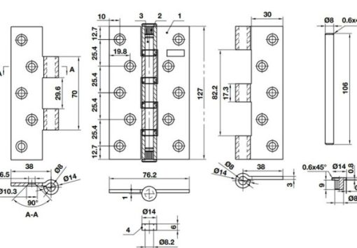Bản lề lá BAUMA Inox mờ (304) 127x76x3mm 926.20.353 - 3