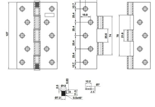 Bản lề lá BAUMA Inox mờ (304) 127x76x2.5mm 926.20.347 - 3