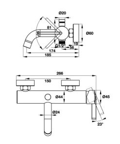 Bộ trộn bồn tắm lắp nổi ROOTS Hafele 495.61.145 - 5