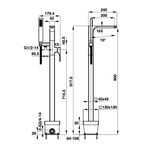 Bộ trộn bồn tắm đặt sàn REGAL 495.61.128 - 3