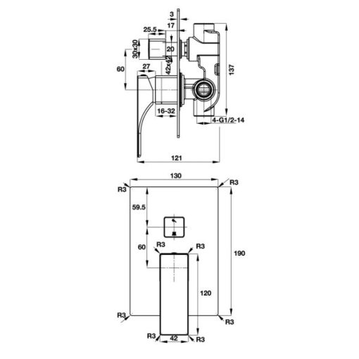 Bộ trộn bồn tắm âm Regal Hafele 495.61.127 - 3
