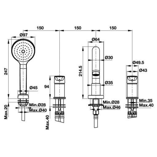 Bộ trộn bồn tắm 4 lỗ Active Hafele 589.02.736 - 3