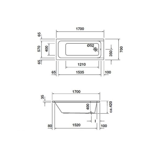 Bồn tắm lắp âm DARO 1700 X 700 MM 588.45.710 - 3