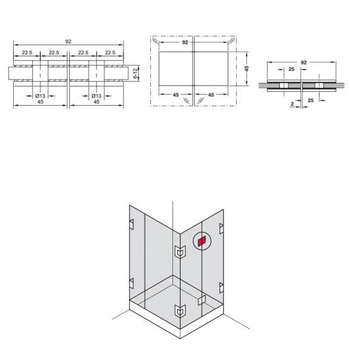 Kẹp Kính – Kính 180 độ màu đen Hafele 981.00.583 - 3