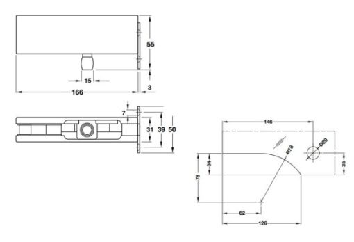 Kẹp kính trên khung gắn tường inox mờ 981.50.050 - 3