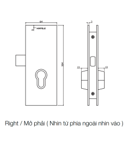 Thân khóa cửa mở xoay – hướng mở phải Hafele 981.59.020 - 5