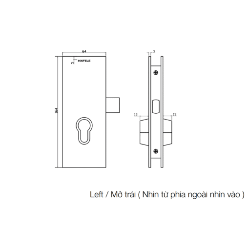 Thân khóa cửa mở xoay – hướng mở trái Hafele 981.59.080 - 3