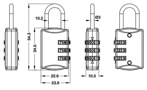 Ổ khoá số du lịch DIY Häfele 482.09.000 - 5