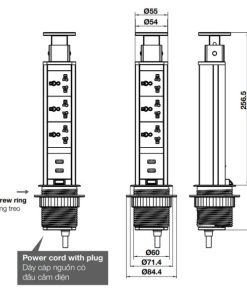 Ổ cắm điện âm bàn Hafele 822.91.139 - 6 Ổ cắm điện âm bàn Hafele 822.91.139 - 5