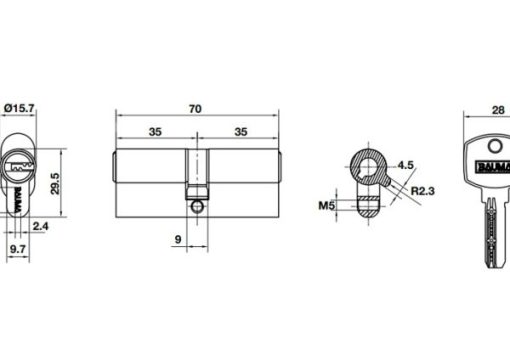 Ruột khoá 2 đầu chìa 70mm BAUMA 916.87.827 - 3