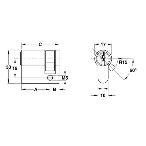Ruột khóa 1 đầu chìa Hafele 45mm màu đen 916.63.363 - 3