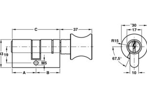 Ruột khóa Hafele một đầu chìa, một đầu vặn dài 91mm 916.64.932 - 5