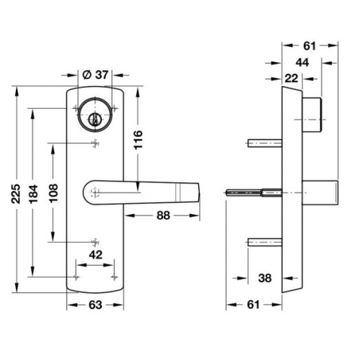 Tay nắm gạt đế dài cho cửa dày 44-50mm Hafele 911.56.029 - 3
